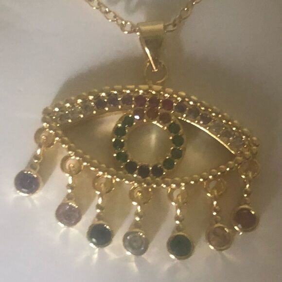 Necklace Nazar rhinestone Cooper mosaic zinc alloy - Picture 6 of 9